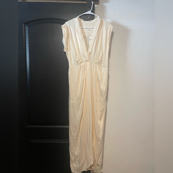 Ivory neck twist front satin dress from Anthropologie. Never worn. NWT. - Picture 3 of 3